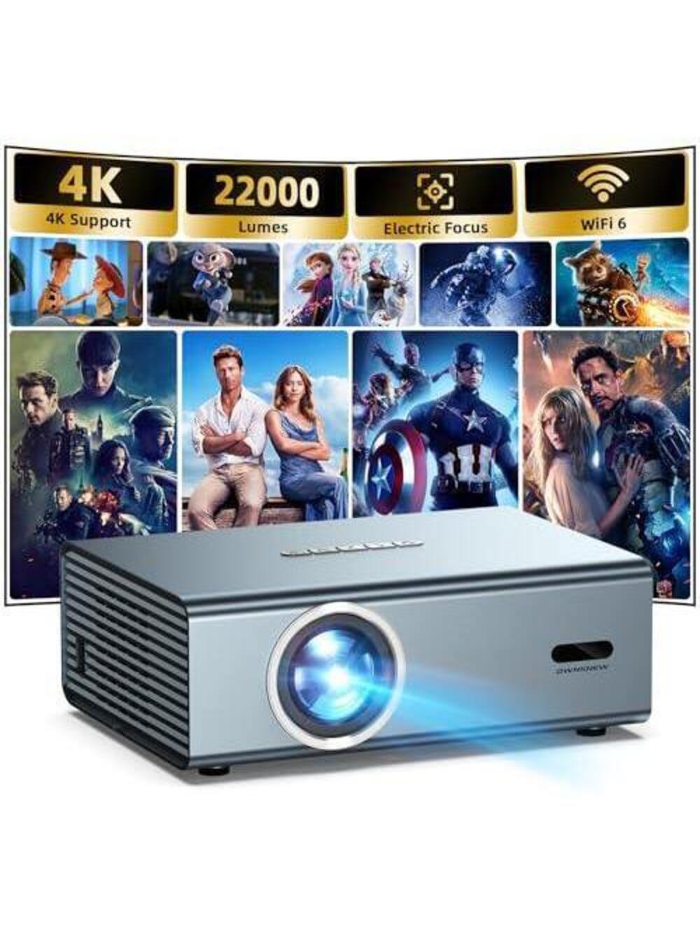 4K Projector- Electric Focus, WiFi6, Bluetooth 5.3, Outdoor Movie Gaming